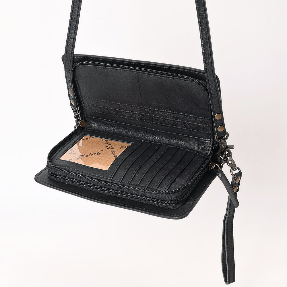 AMERICAN DARLING HANDCRAFTED WESTERN LEATHER ORGANIZER BAG FLORAL TOOLED PANEL