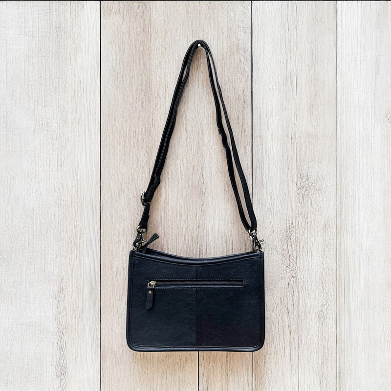 CHECKERED TOOLED LEATHER CROSSBODY BAG