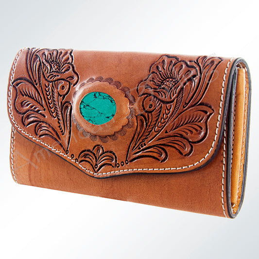 TURQUOISE STONE INLAY LEATHER WALLET