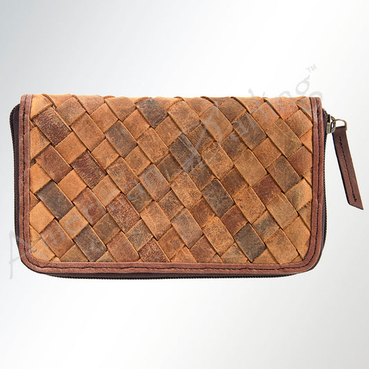 WOVEN COWHIDE ZIP AROUND WALLET