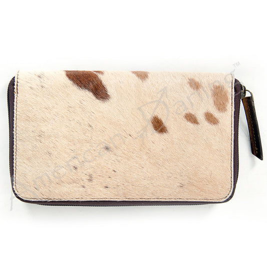 HAIR-ON LEATHER ZIP AROUND WALLET