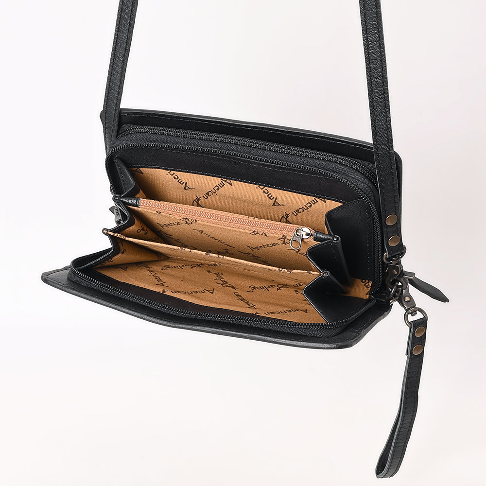 AMERICAN DARLING HANDCRAFTED WESTERN LEATHER ORGANIZER BAG FLORAL TOOLED PANEL