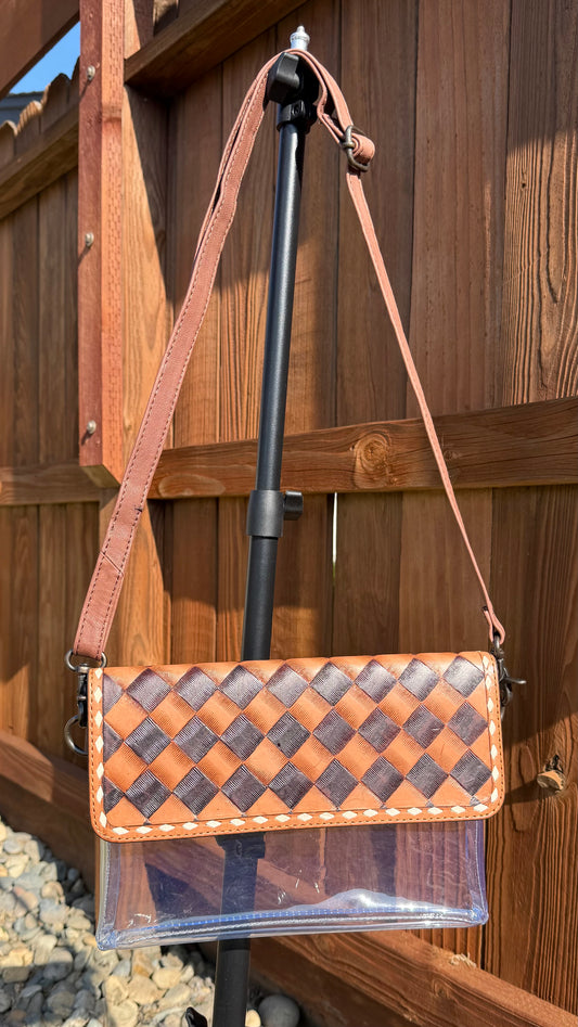 BROWN CHECKERED CLEAR BAG
