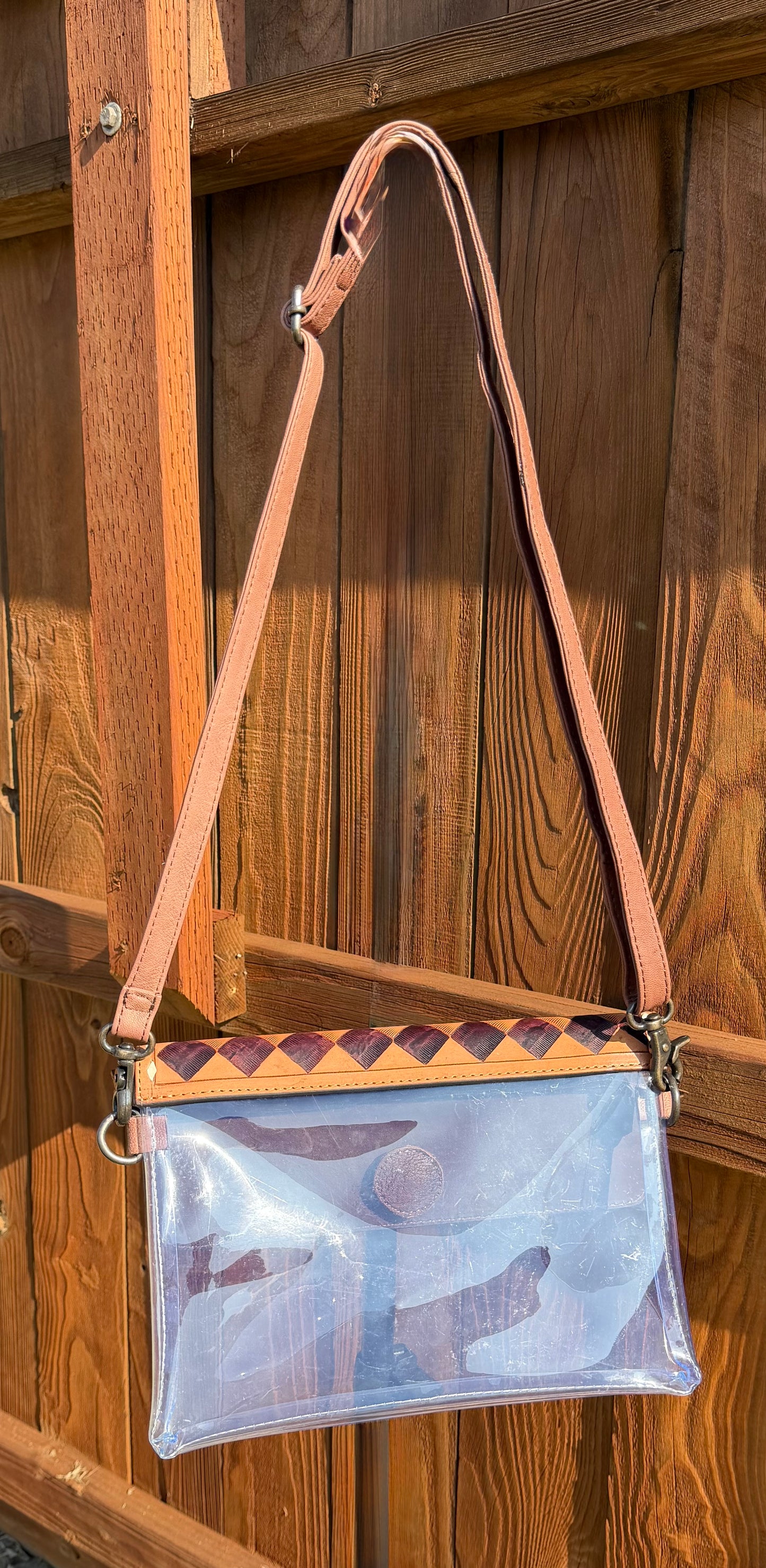 BROWN CHECKERED CLEAR BAG