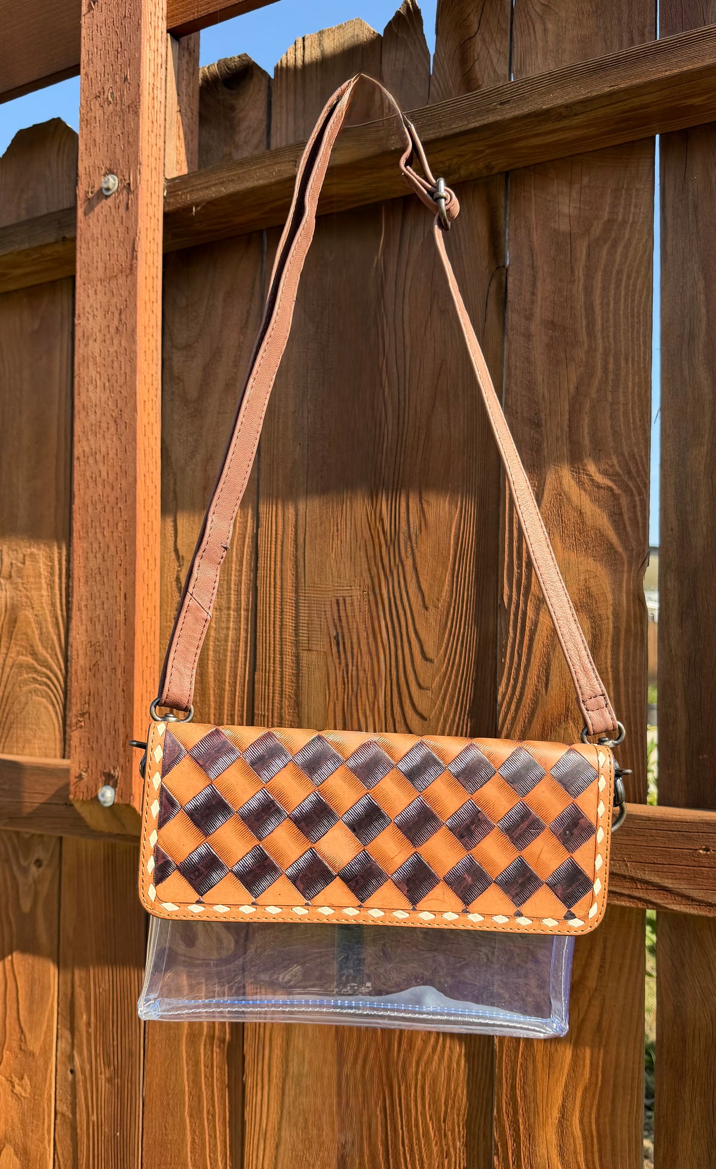 BROWN CHECKERED CLEAR BAG