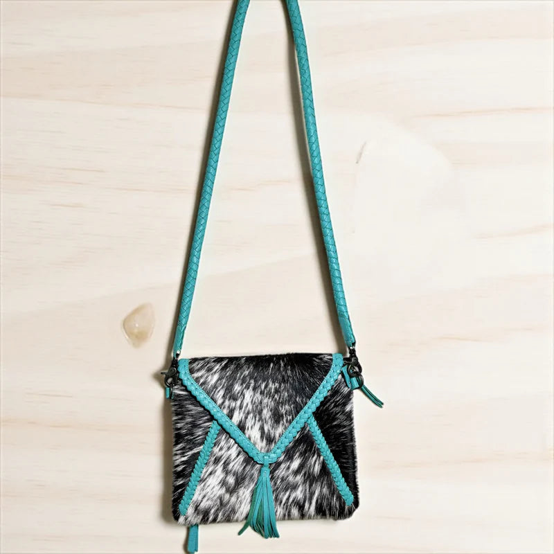 COWHIDE & LEATHER ENVELOPE CROSSBODY BAG