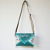 MIA TURQUOISE TOOLED LEATHER AND COWHIDE CROSSBODY BAG