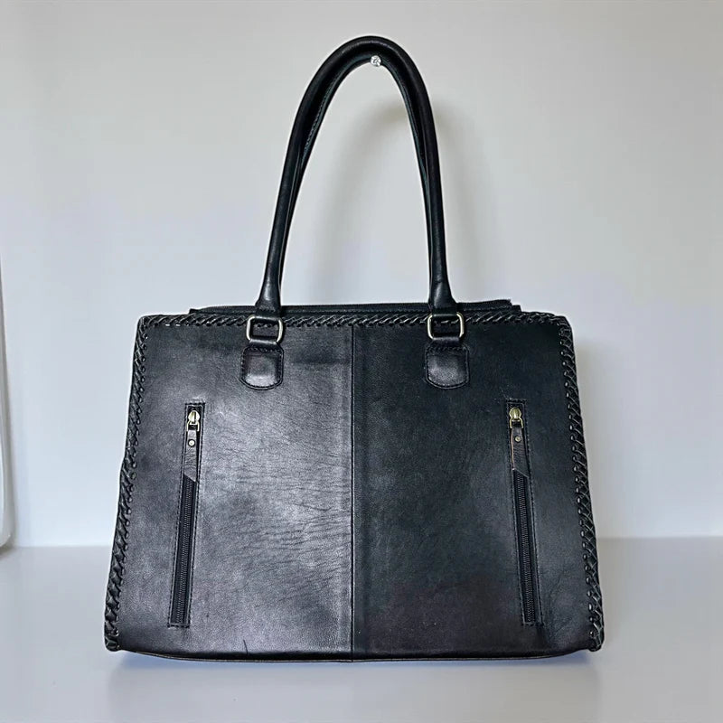 CHECKERED, TOOLED TOTE BAG WITH DIAMOND COWHIDE